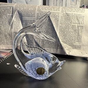 VTG Late 20th Century Hand Blown Murano Dolphin Figurine Art Glass ITALY